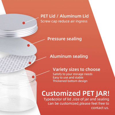 Custom PET Clear Plastic Candy Containers With Aluminum Lid Recyclable