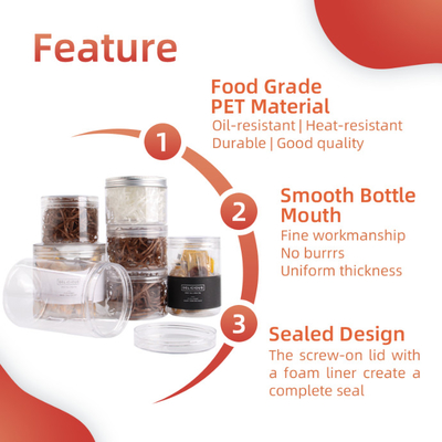 Custom PET Clear Plastic Candy Containers With Aluminum Lid Recyclable