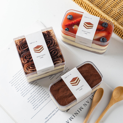 PET Plastic Tiramisu Dessert Cupcake Packing Box With Lid